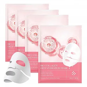 Маска LOPHE Коллаген, Набор из 4 штук, Увлажняющая ночная маска, Успокаивающая, Увлажняющая, Коллагеновая маска для всех типов кожи, Розовая - Фото 1