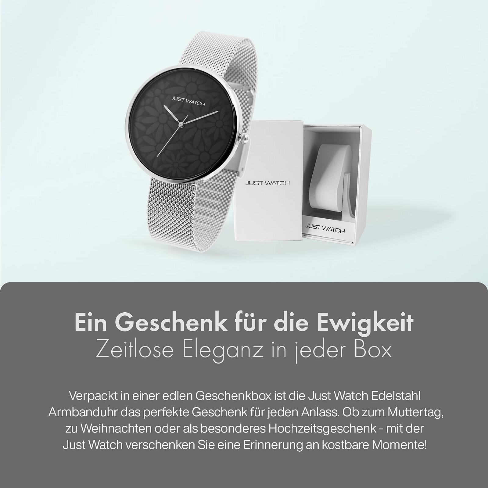 Женские часы JUST WATCH Floriane JW10182 Аналоговый Кварц Стальной Сетчатый Ремешок Цветы, фото №6