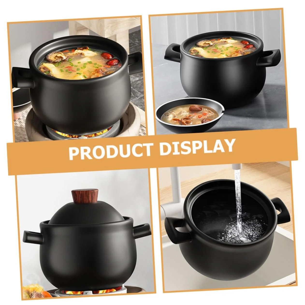 Каструля-сотейник Керамічна 3,6 л Для газових плит Термостійка Коричнева, фото №7