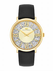 Жіночий годинник Rhodenwald & Söhne, аналоговий, кварцовий, Японія, 10010337, чорний шкіряний ремінець, прикрашений кристалами, золотий - Фото 1