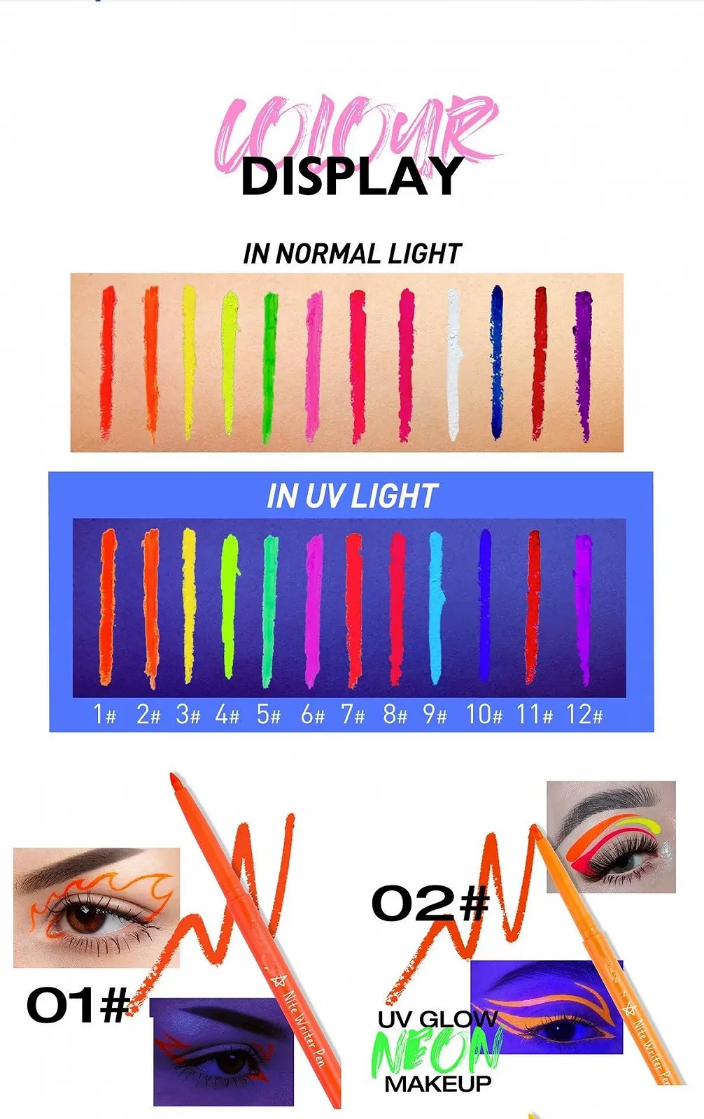 Підводка для очей 12 Colors UV Glow Neon Liquid Eyeliner, фото №7 Підводка для очей 12 Colors UV Glow Neon Liquid Eyeliner, фото №7