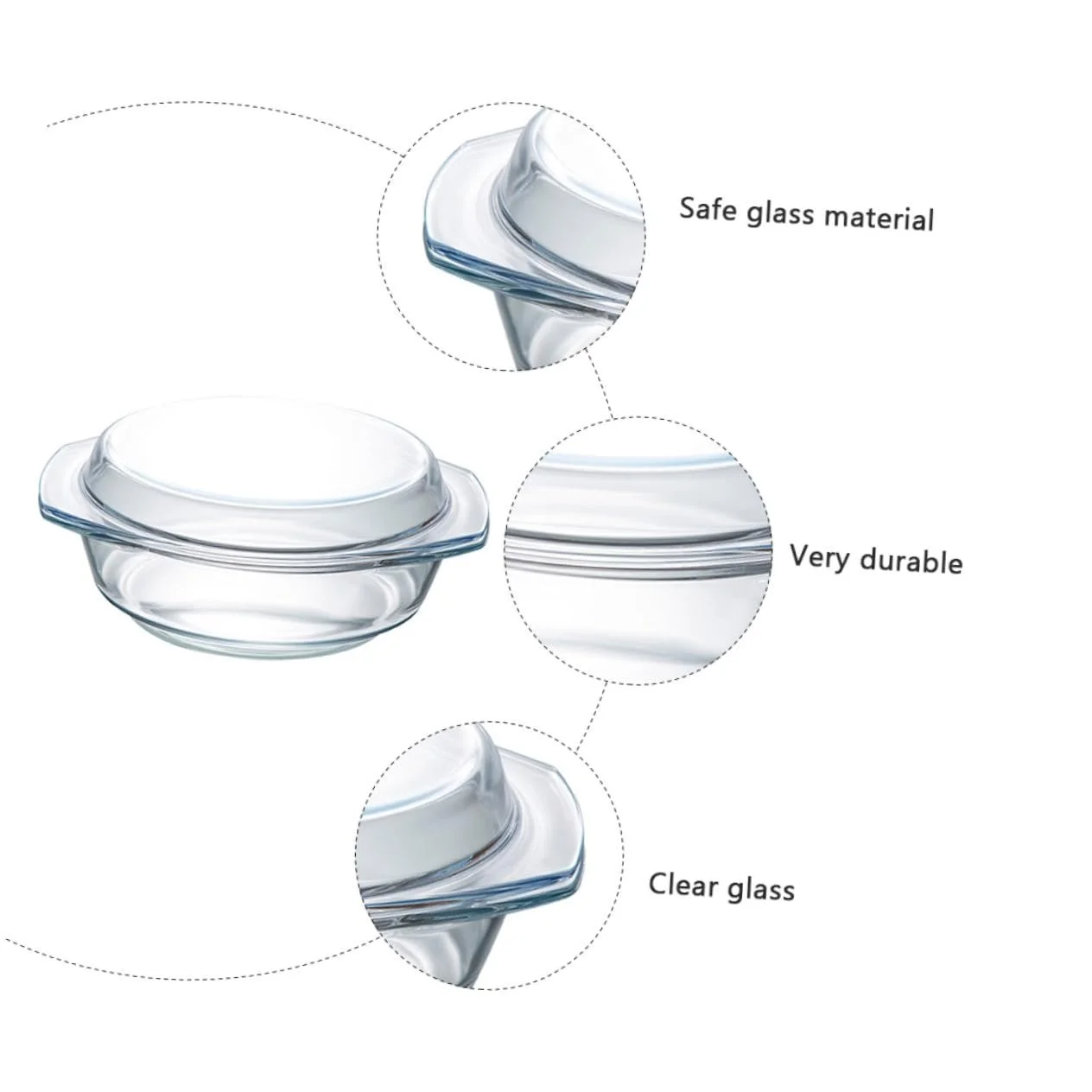 Форма для запекания из загартованного стекла круглая термостойкая прозрачная, фото №3