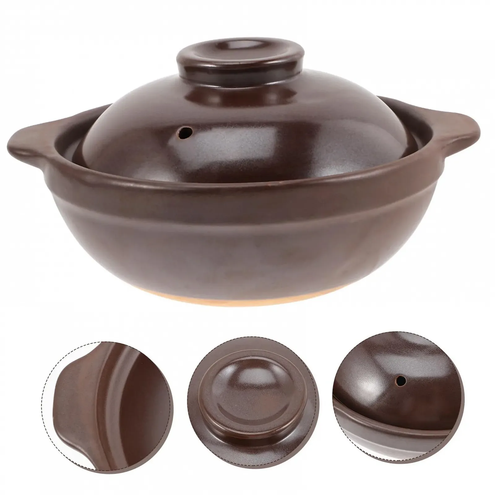 Кастрюля керамическая Toyvian Small с крышкой термостойкая для плиты и открытого огня для супа риса и рагу, фото №4