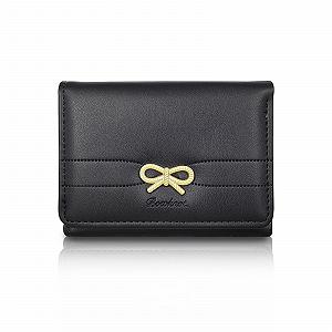 Кошелек Trifold AfitLulu Компактный Кожаный 7 отделений для карт Окошко для ID в форме сердца Черный - Фото 1