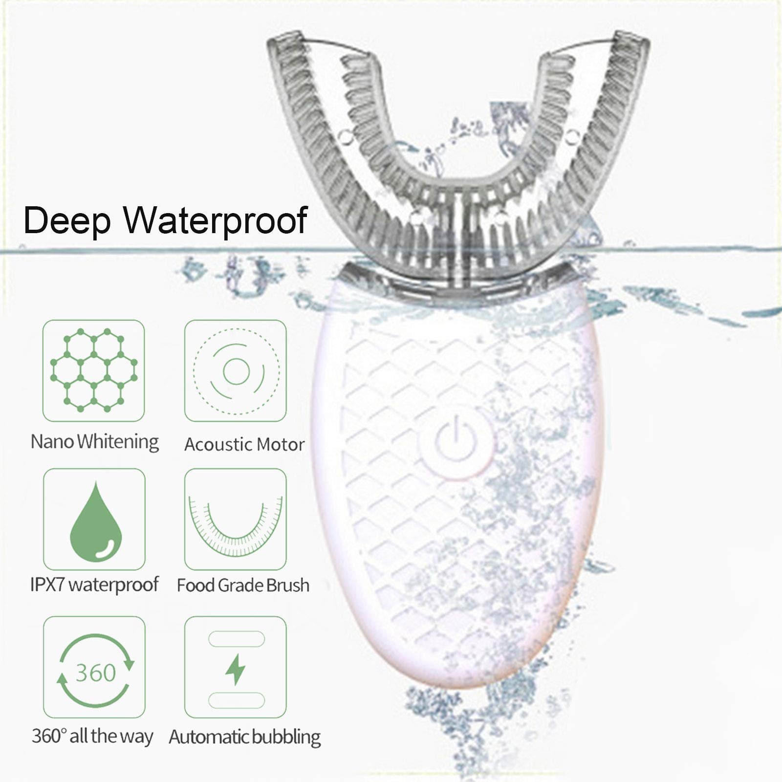 Ультразвукова зубна щітка 360° Automatic U-shaped Чорна, фото №3