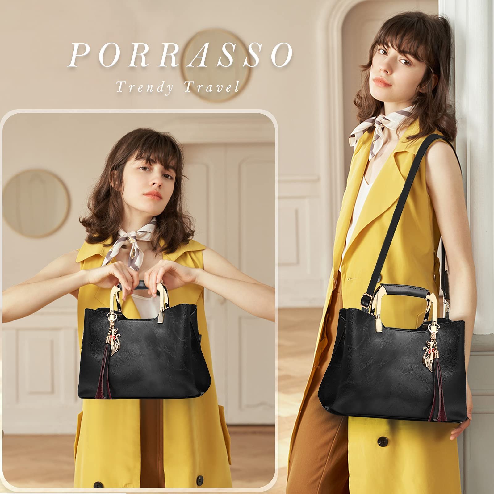 Сумка с ручками PORRASSO, женская, Желтая, Элегантная, фото №6