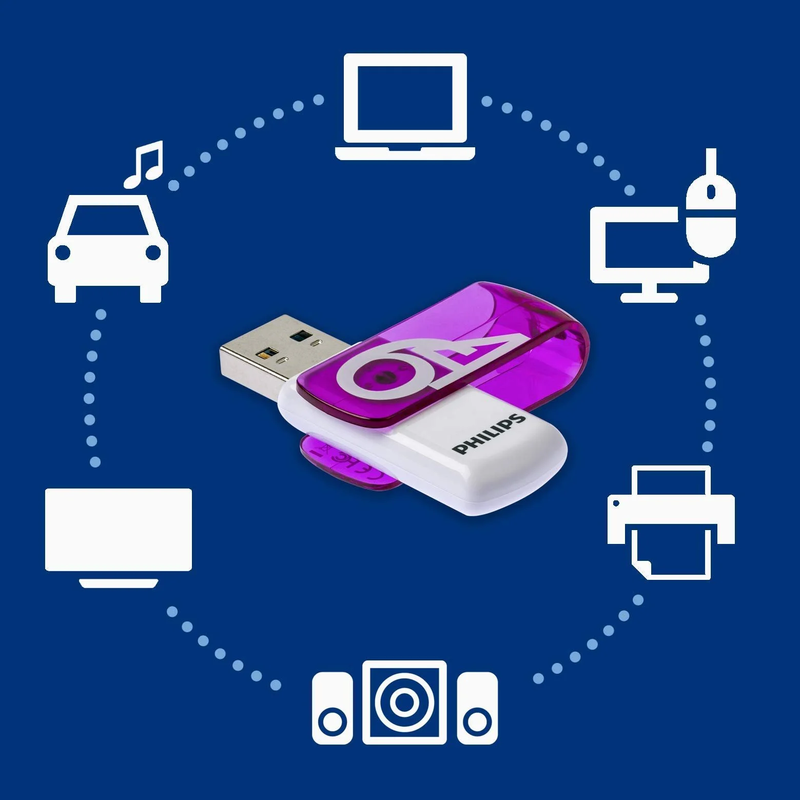 USB-накопичувач Philips Vivid Edition 64 ГБ High Speed 2.0 Swivel Cap White/Purple, фото №5