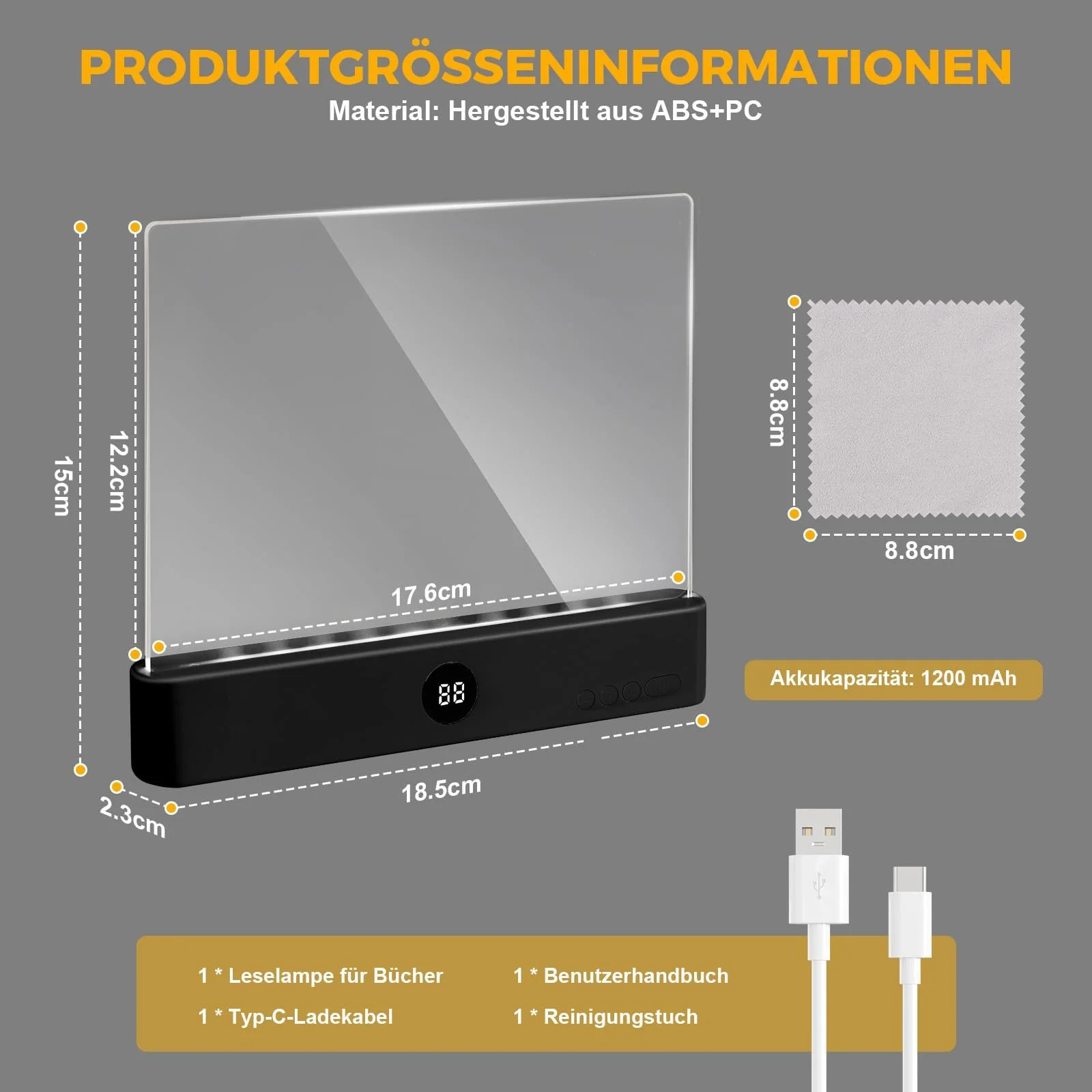 Лампа для читання книг Smart LED Book Light портативна плоска 3 кольори світла таймер USB акумуляторна Чорна, фото №2