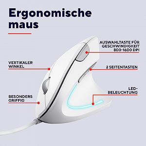 Мышь Trust Verto вертикальная, 1000/1600 DPI, LED подсветка, с кабелем для правшей synthetic.ua - Фото 1