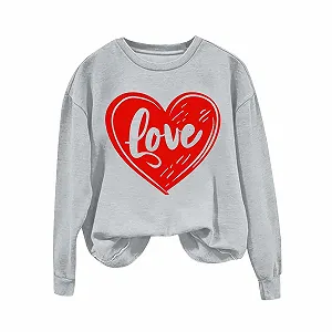 Женский Свитшот Gwnauz Праздничный Рождественский День Святого Валентина Сердце Длинный Рукав Круглый Вырез Зимний Классический Свитер с Принтом Сердца Подарок на День Святого Валентина Рождество - Фото 1
