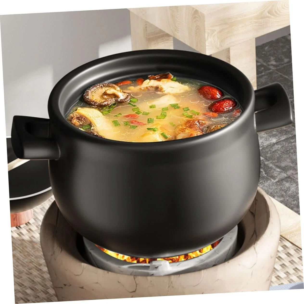 Керамическая кастрюля для тушения Luxshiny 1.8 л с крышкой термостойкая для газовой плиты, фото №2 Керамическая кастрюля для тушения Luxshiny 1.8 л с крышкой термостойкая для газовой плиты, фото №2