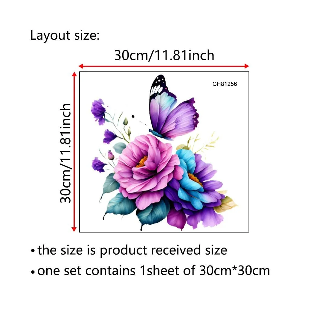 Наклейка на вікно Elegant Purple Series Flowers Butterfly 30 x 30 см, фото №6