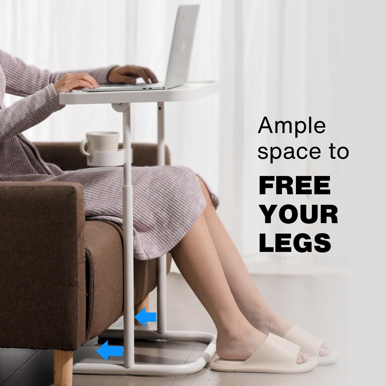 Столик с металлическим подносом на колесах Keepo, регулируемый столик для еды, складной столик для ноутбука с 3 уровнями высоты, угол наклона от 0 до 90 градусов, переносной столик для кровати и дивана, фото №7