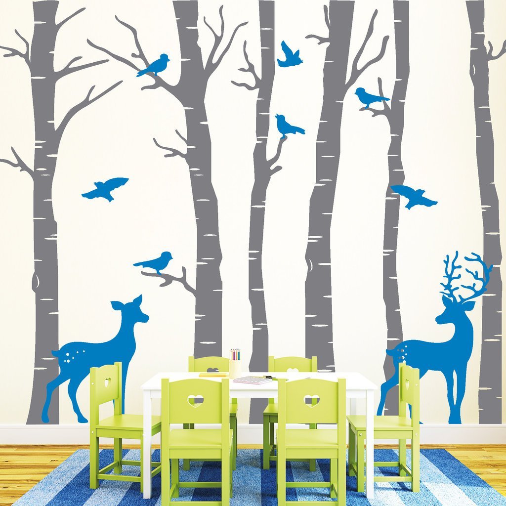 Наклейка на стіну Wandtattoo-Loft Стовбур берези з оленями та птахами 2 кольори 2 розміри, фото №4