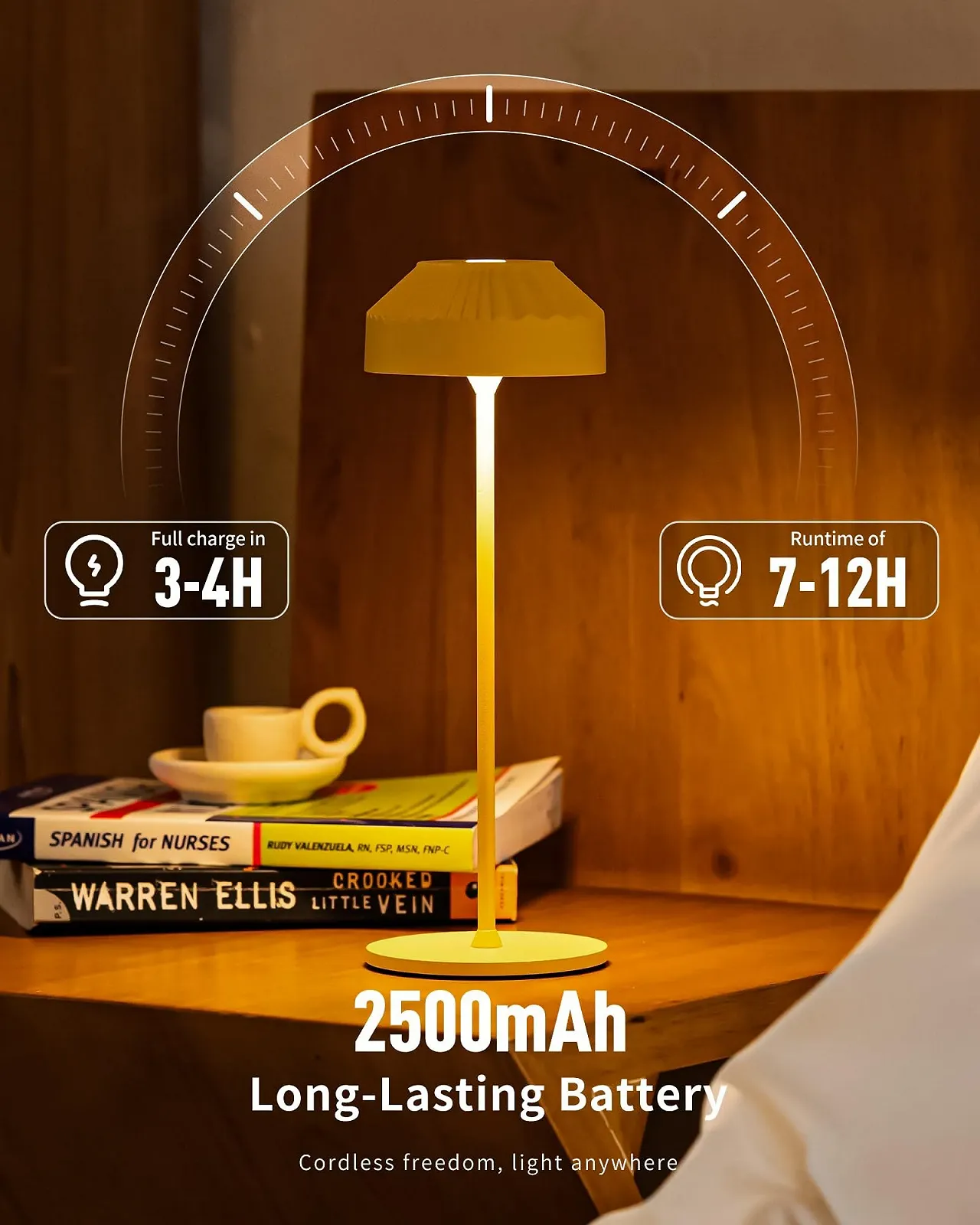 Настільна лампа LuminexDesigns Акумуляторна сенсорна регульована яскравість Жовтий, фото №2