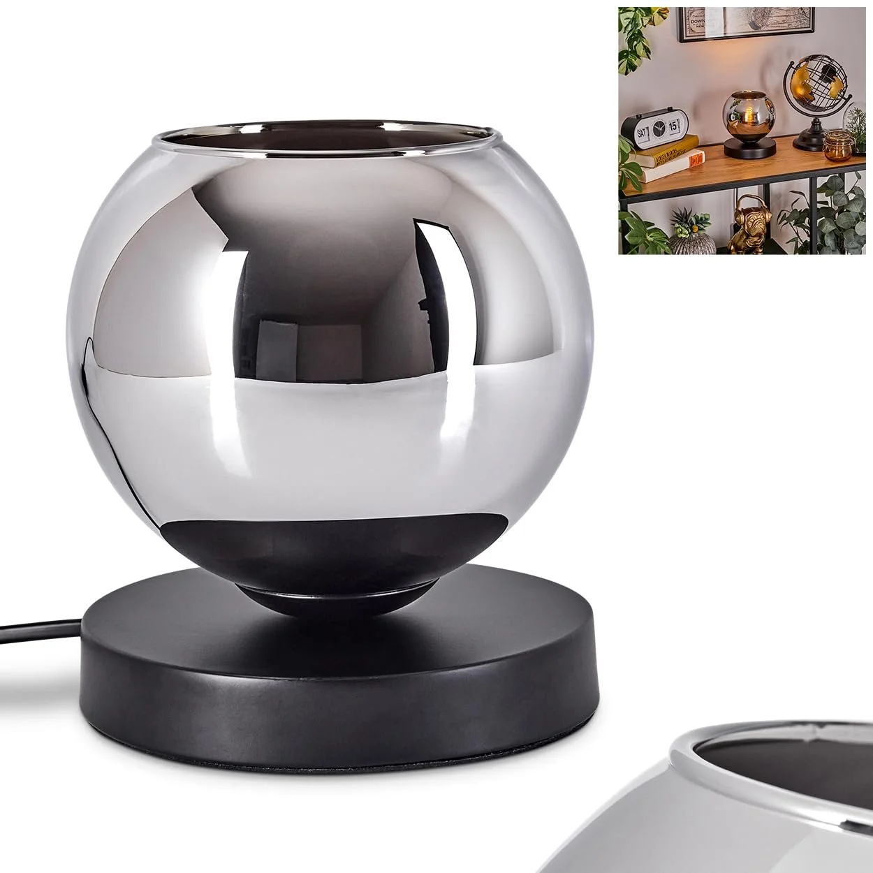 Настільна лампа Koyoto Метал/Скло 15 см 1 x E27 Чорний/Хром, фото №1