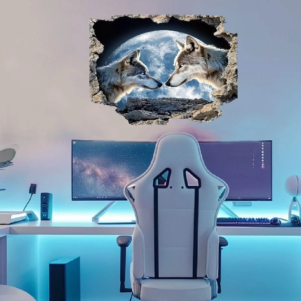 Наклейка на стіну SUPERDANT 3D Вовк та місяць Лісові тварини Вінілова 90 x 60 см, фото №4