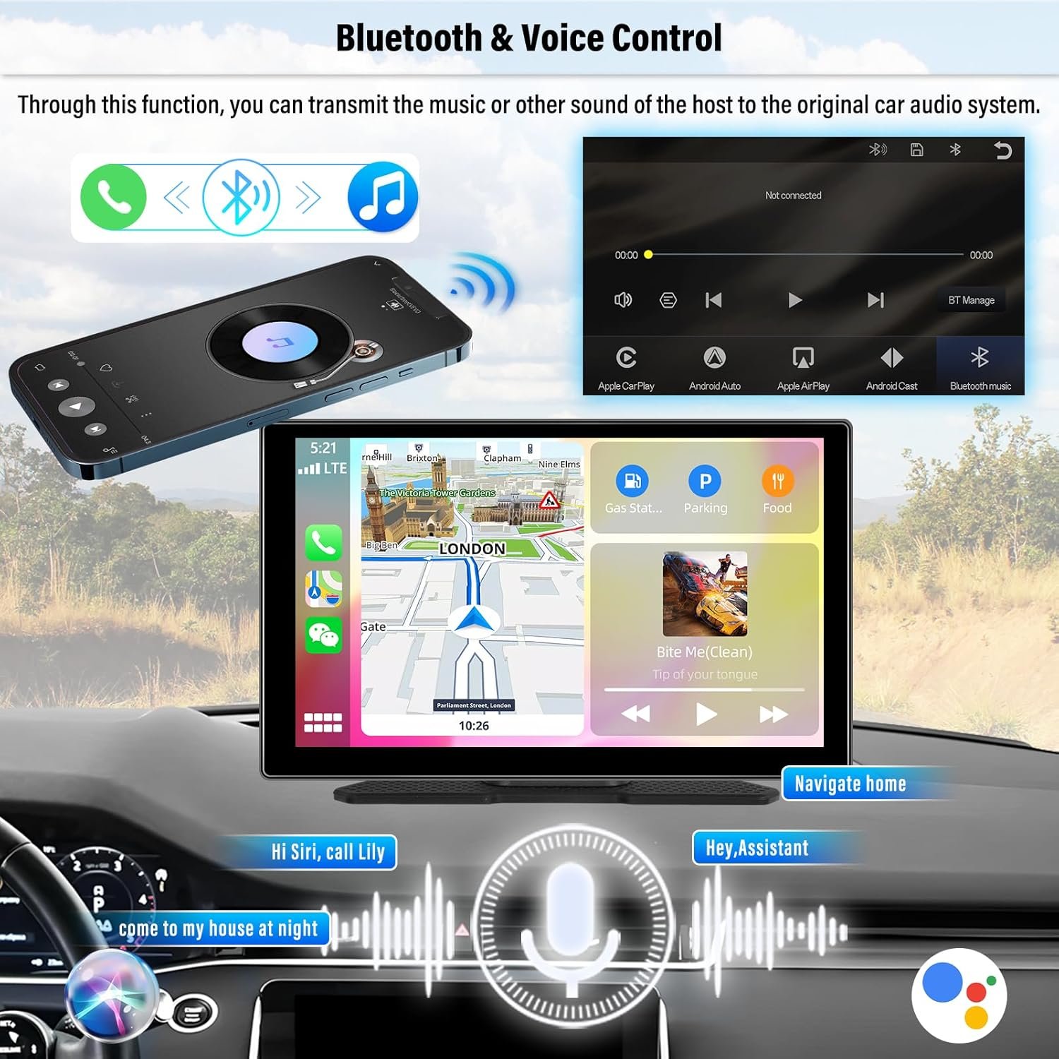 Автомагнітола CAMECHO A3409 / 9" / Сенсорна / Apple CarPlay / Android Auto / Wi-Fi / Bluetooth / AUX / USB / GPS / TF Card / Type-C, фото №4