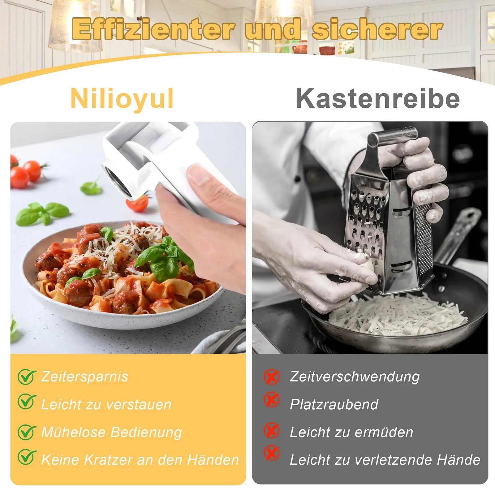 Терка з ручкою для сиру Parmesan, 3 змінних барабани з нержавіючої сталі, фото №4