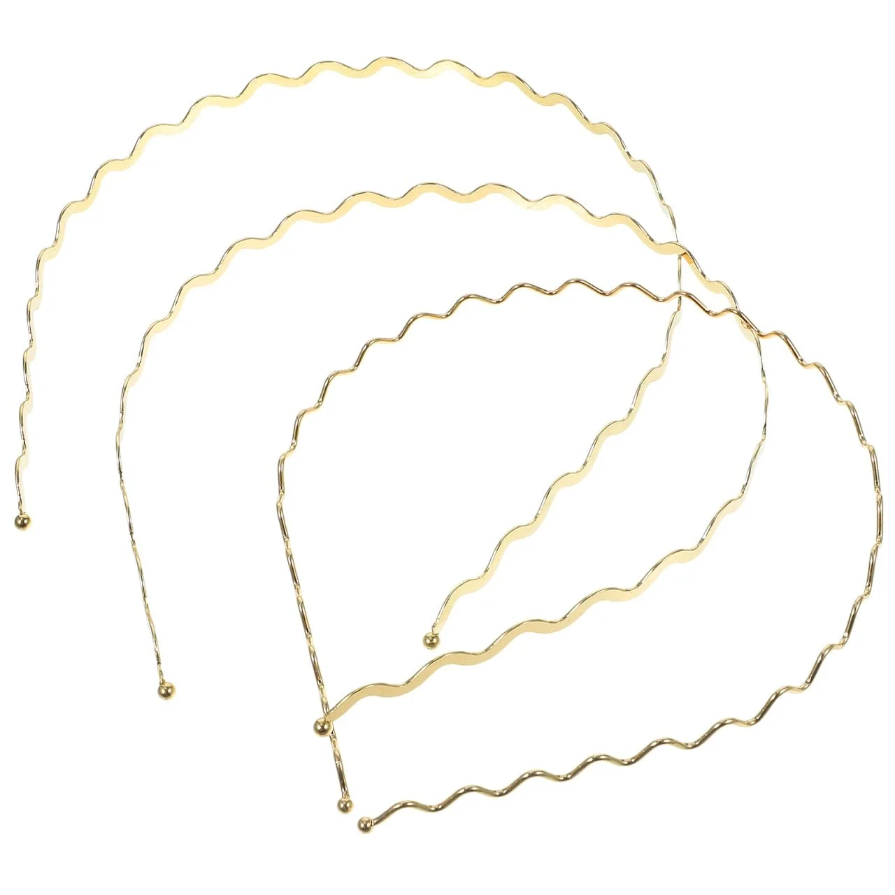 Металевий хвилястий обруч Lurrose 3 шт, тонкі обручі, золотий, фото №1