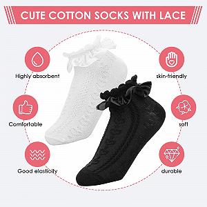 Шкарпетки з мереживними оборками 2 пари Бавовняні шкарпетки з оборками та стрічковою обробкою для жінок synthetic.ua - Фото 1