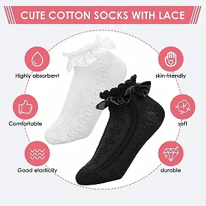 Носки с кружевными оборками 2 пары Хлопковые носки с оборками и ленточной отделкой для женщин synthetic.ua - Фото 1
