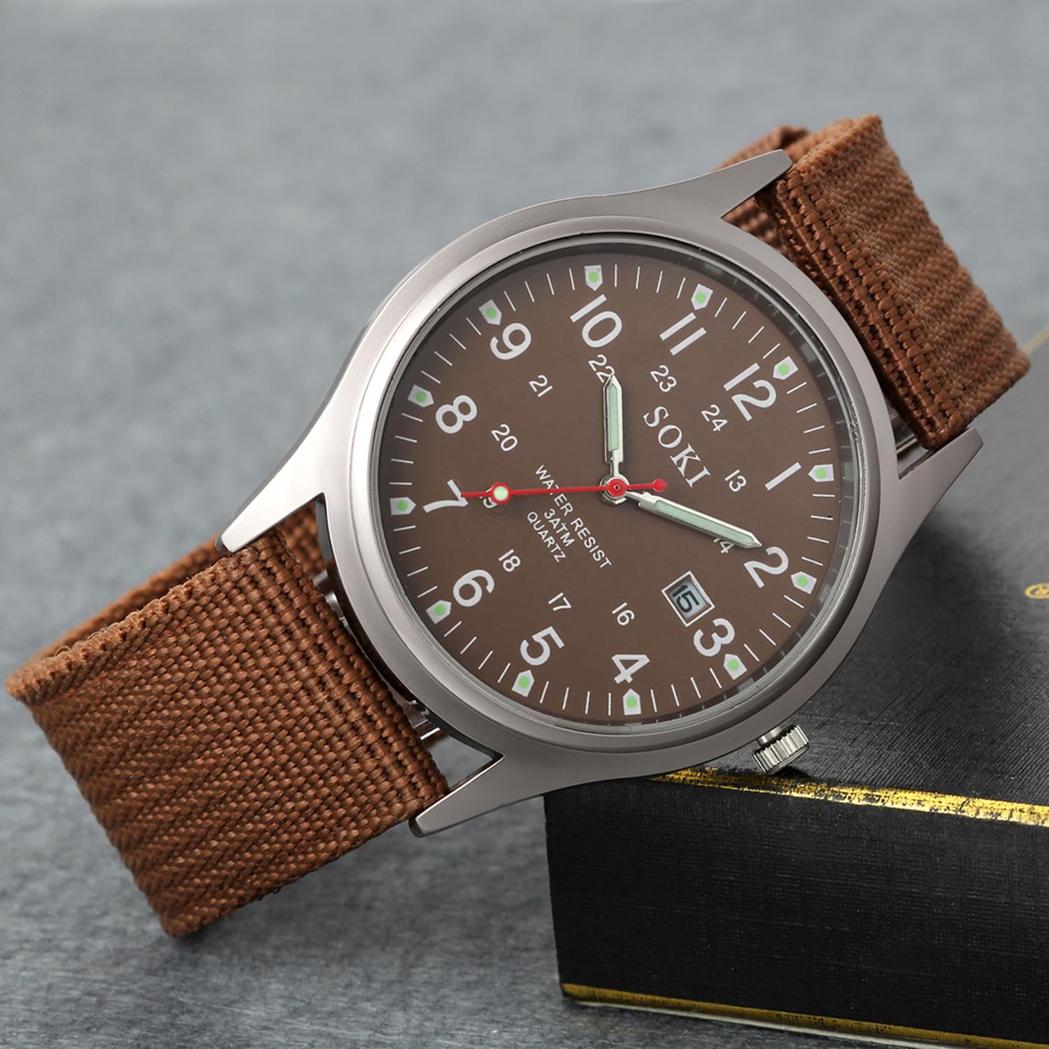 Чоловічий годинник Avaner Tactical Military Водонепроникний з 24-годинними Люмінесцентними стрілками Кварцовий з аналоговим циферблатом Нейлоновий ремінець, фото №5