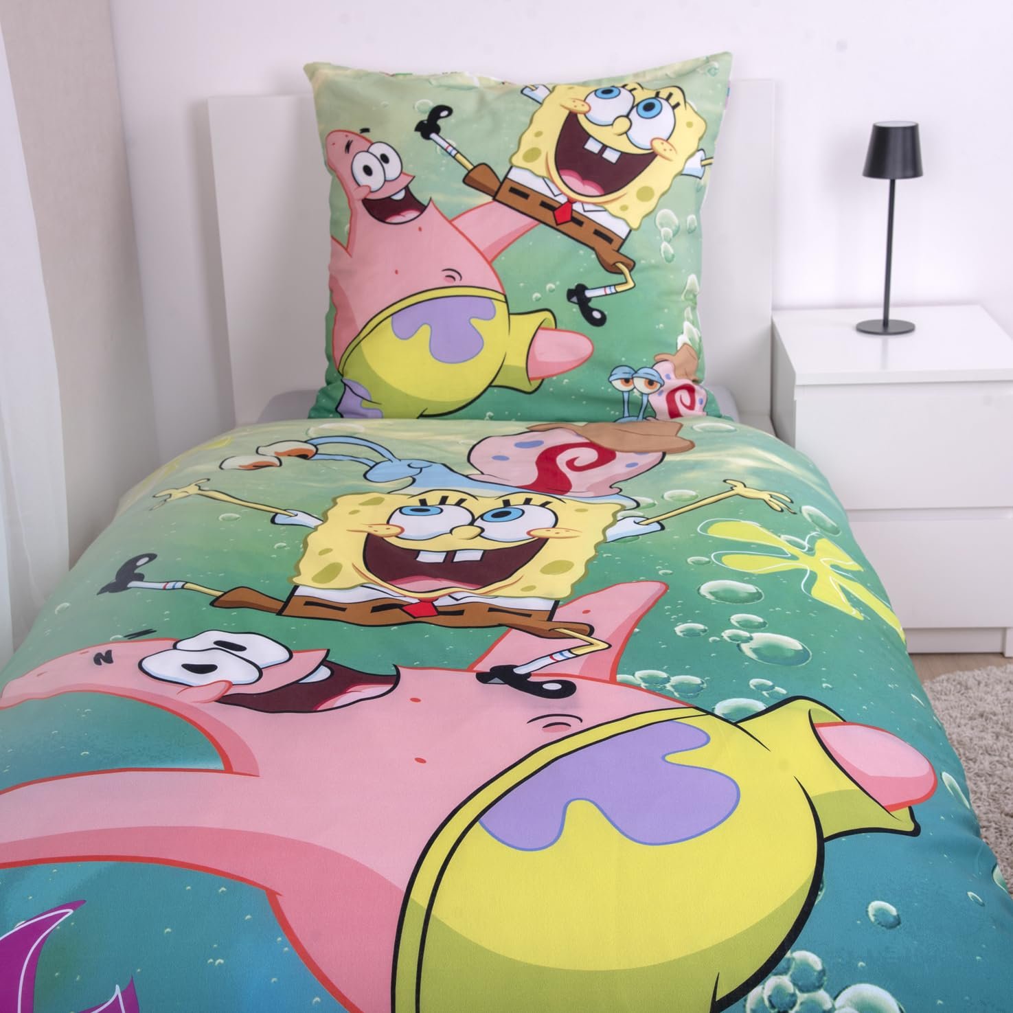 Постільна білизна Herding SpongeBob Squarepants, наволочка 80 x 80 см з двостороннім малюнком, підковдра 135 x 200 см, на блискавці, 100% бавовна/рефорсе, різнокольоровий, фото №3