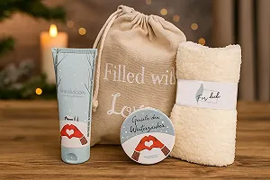 Подарунковий Набір Шкарпетки kda Winter для Жінок та Чоловіків, Мішечок Льняний, Крем для Рук, Серветка - Фото 1