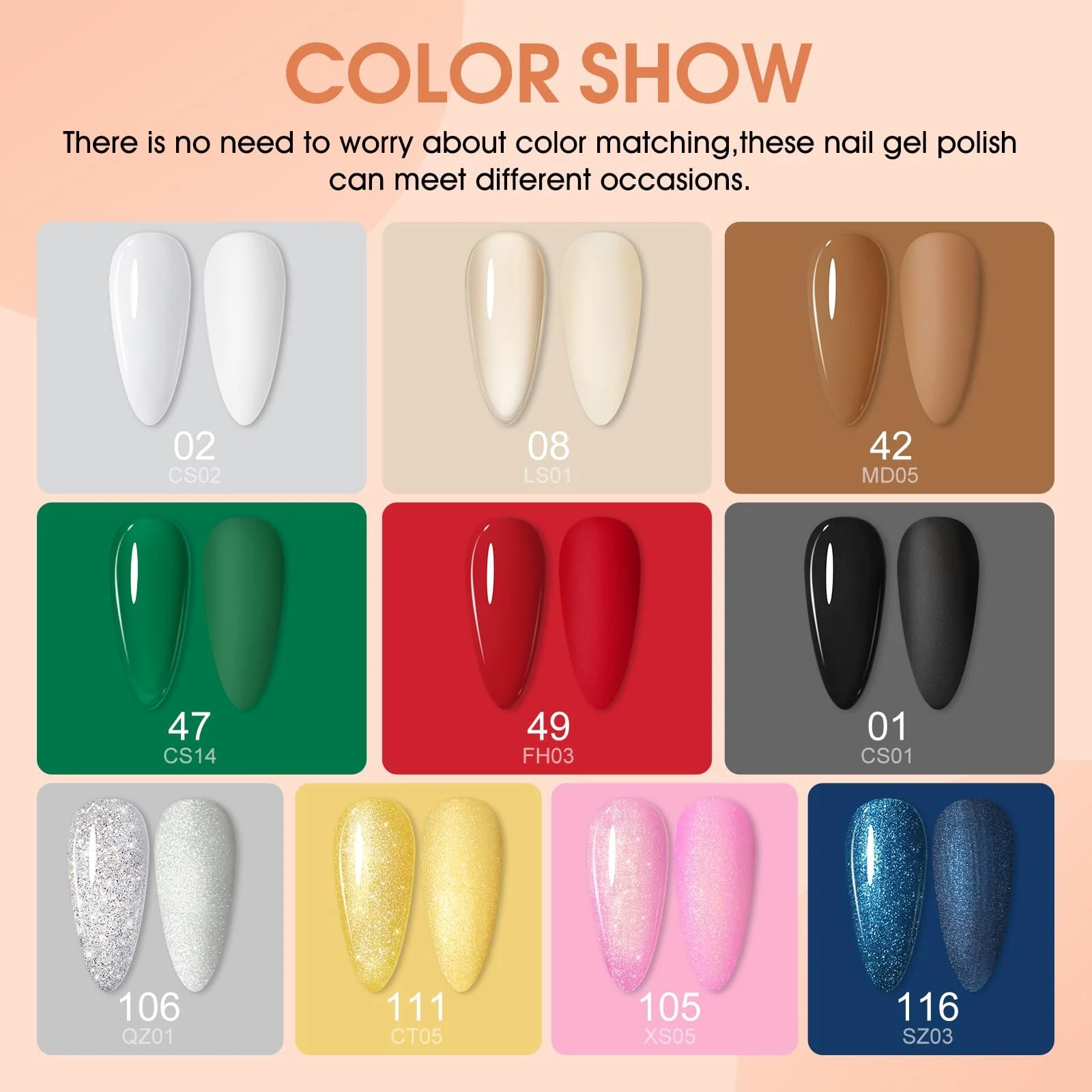 Гель-лак COSCELIA, набор, 10 цветов, розовый, красный, белый, черный, телесный, фото №5