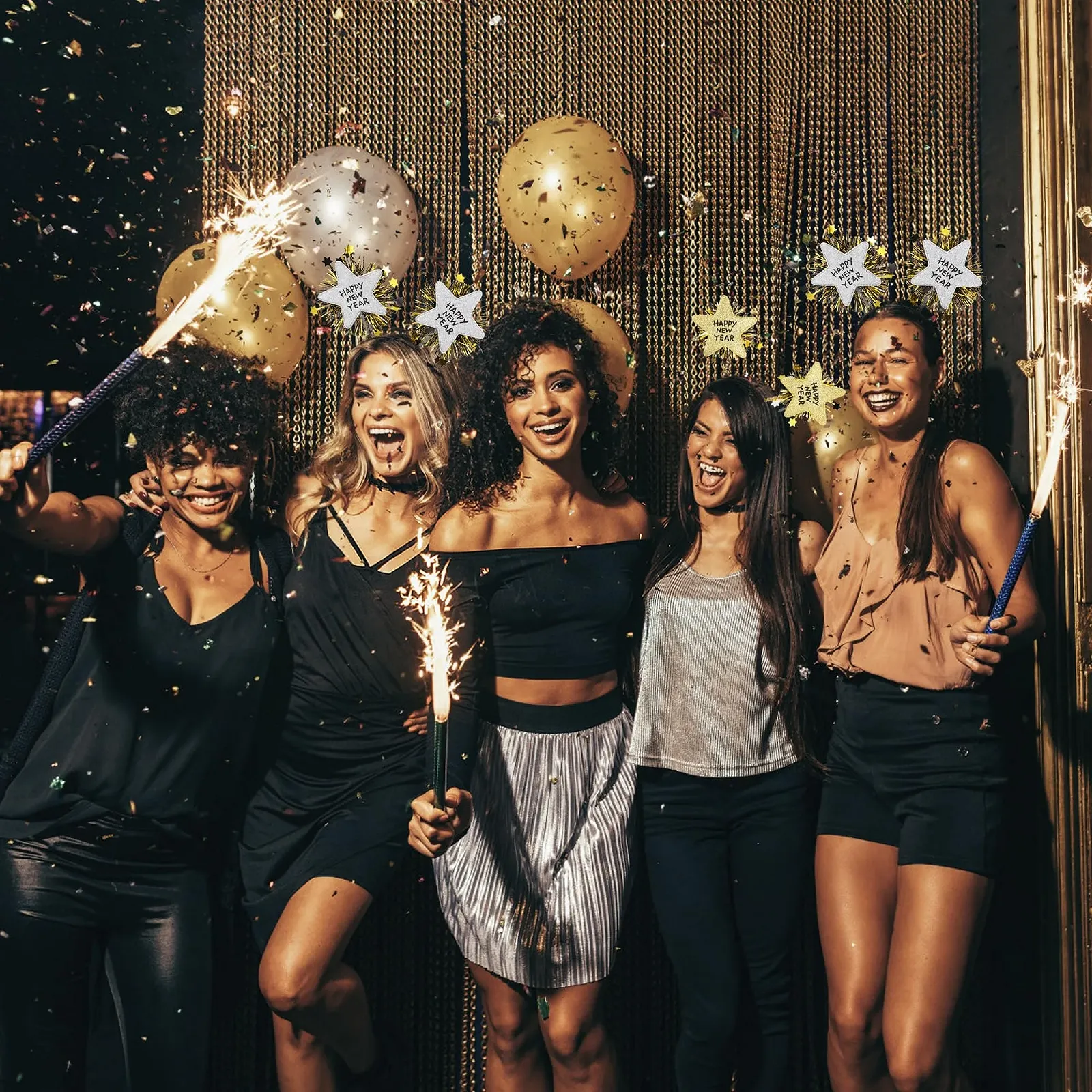 Обруч Happy New Year, 2 шт, Золотой, Серебряный, фото №7 Обруч Happy New Year, 2 шт, Золотой, Серебряный, фото №7