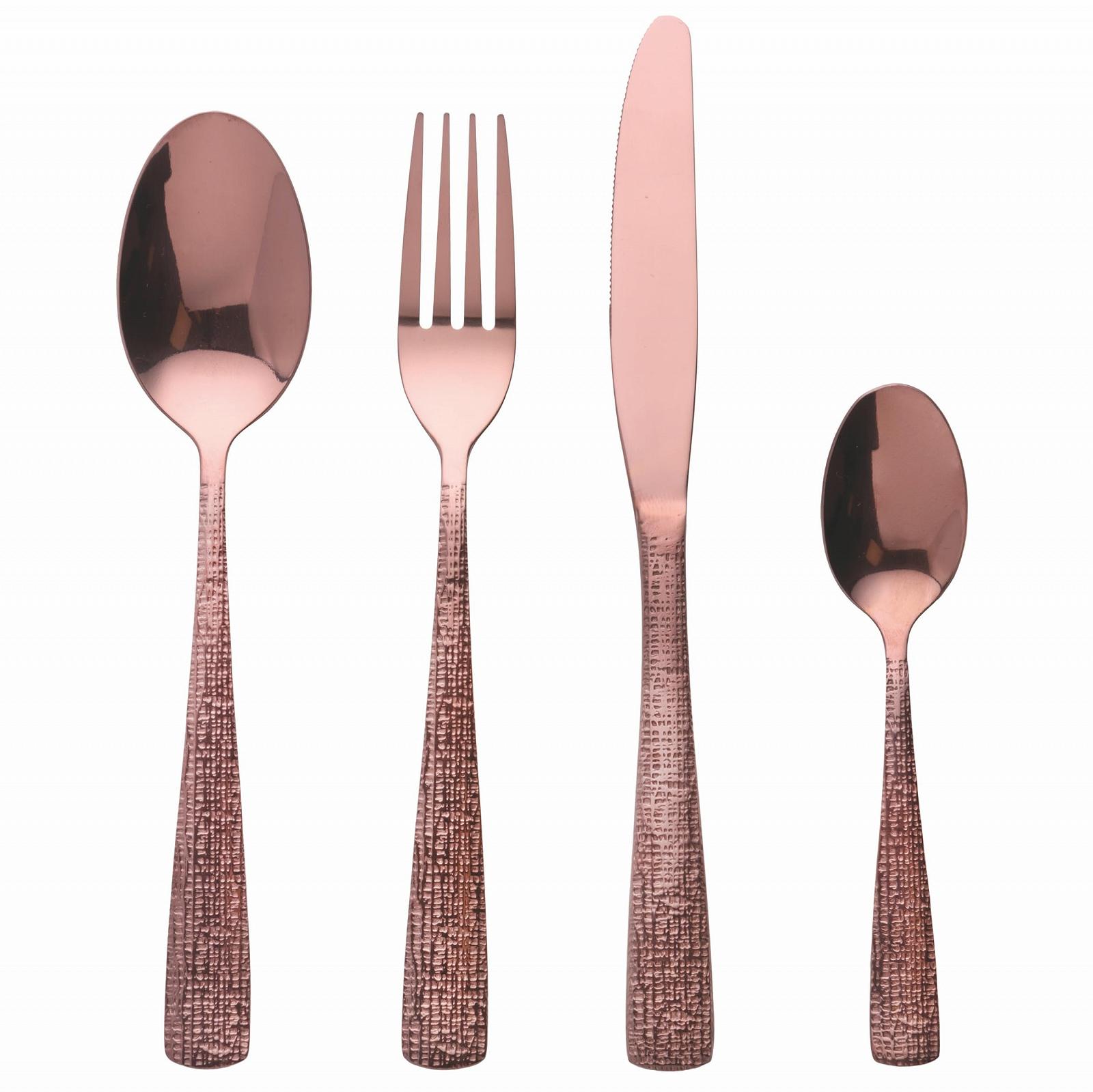 Набор столовых приборов 24 шт. Polished Copper 18/0 Stainless Steel Textured Handle Texture, фото №1 Набор столовых приборов 24 шт. Polished Copper 18/0 Stainless Steel Textured Handle Texture, фото №1