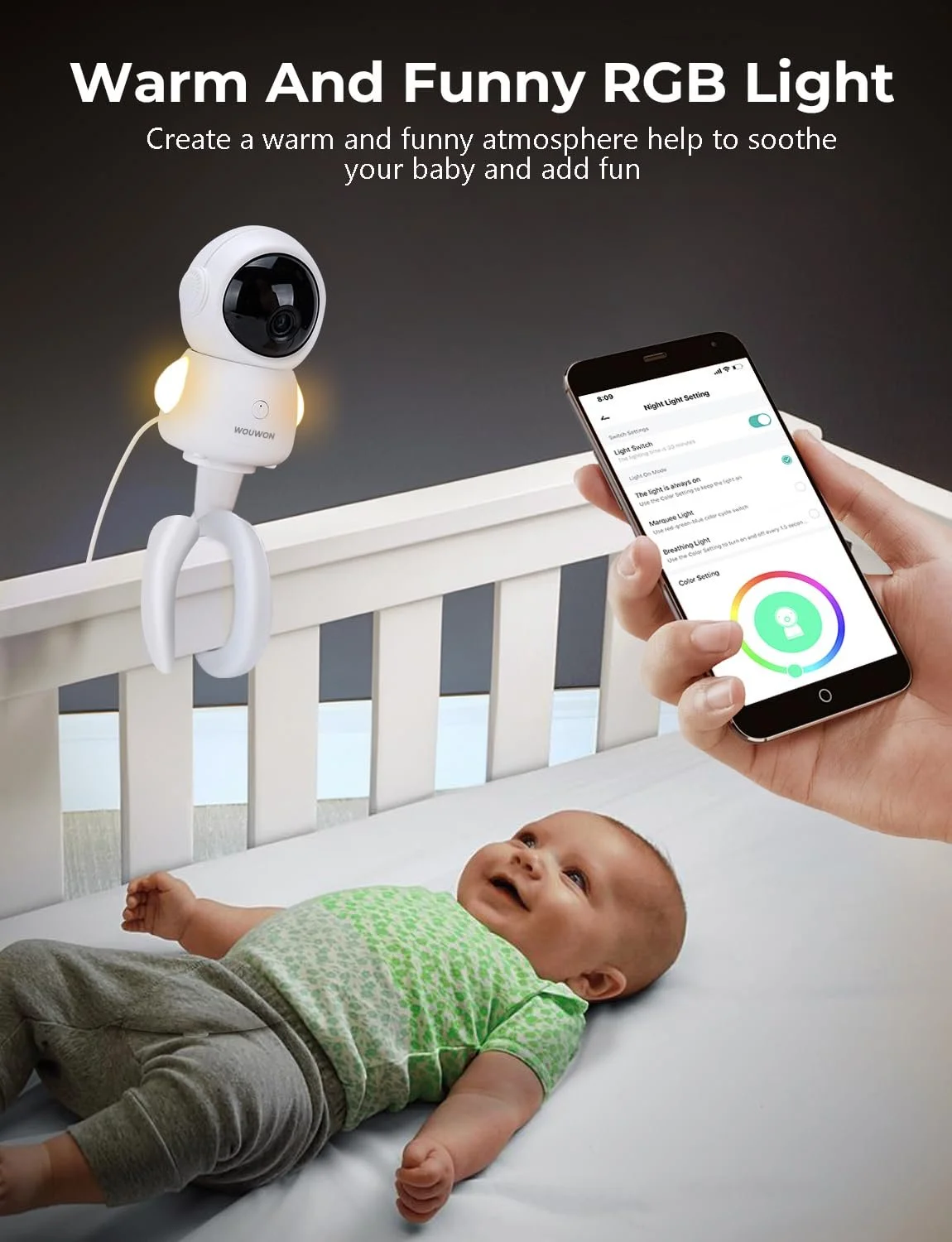 Відеоняня Lollipop 2K WiFi App Temperature Humidity RGB Light, фото №7 Відеоняня Lollipop 2K WiFi App Temperature Humidity RGB Light, фото №7