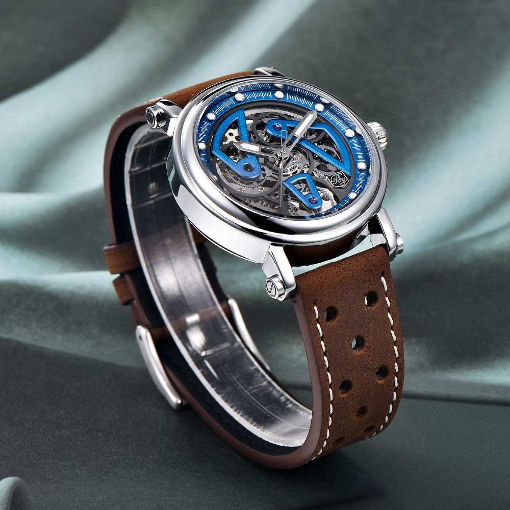 Годинники Benyar Чоловічі Skeleton Автоматичні Механічні з Шкіряним Ремінцем Класичний Ретро, фото №3