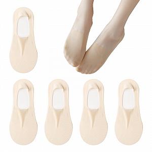 Набор из 5 пар женских носков-балеток, невидимые носки, женские носки размера 35-38, балетки, шелковые чулки, женские нескользящие полуноски, из ледяного шелка, хлопковые, нескользящие, тонкие, невидимые, низкие, телесного цвета - Фото 1