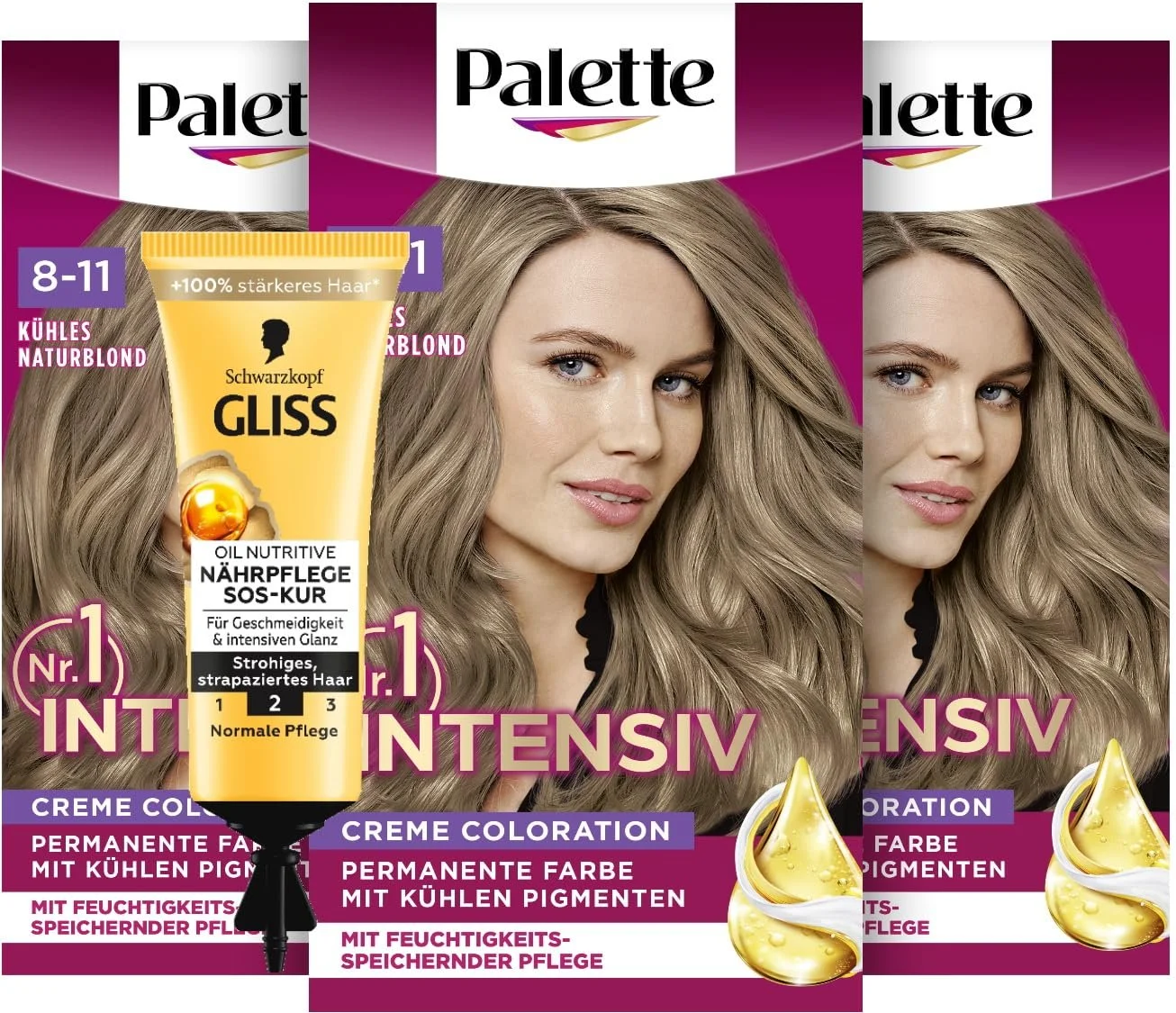 Фарба для волосся Palette Intensive Creme Colouration 8-11 Cool Natural Blonde (3 x 115 мл), фото №1 Фарба для волосся Palette Intensive Creme Colouration 8-11 Cool Natural Blonde (3 x 115 мл), фото №1