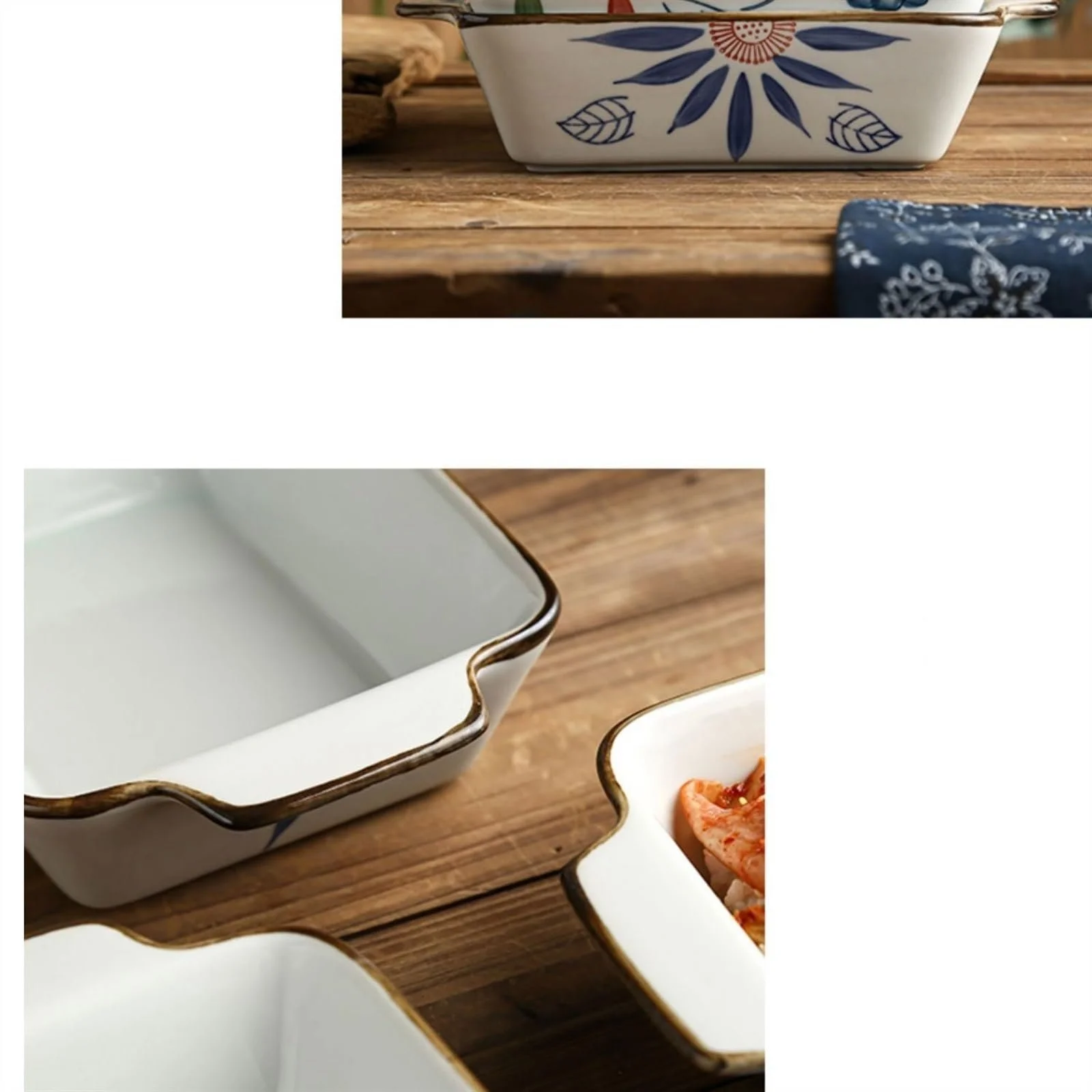 Форма для запекания керамическая ручной росписи глубокая с ручками порцеляна, фото №3