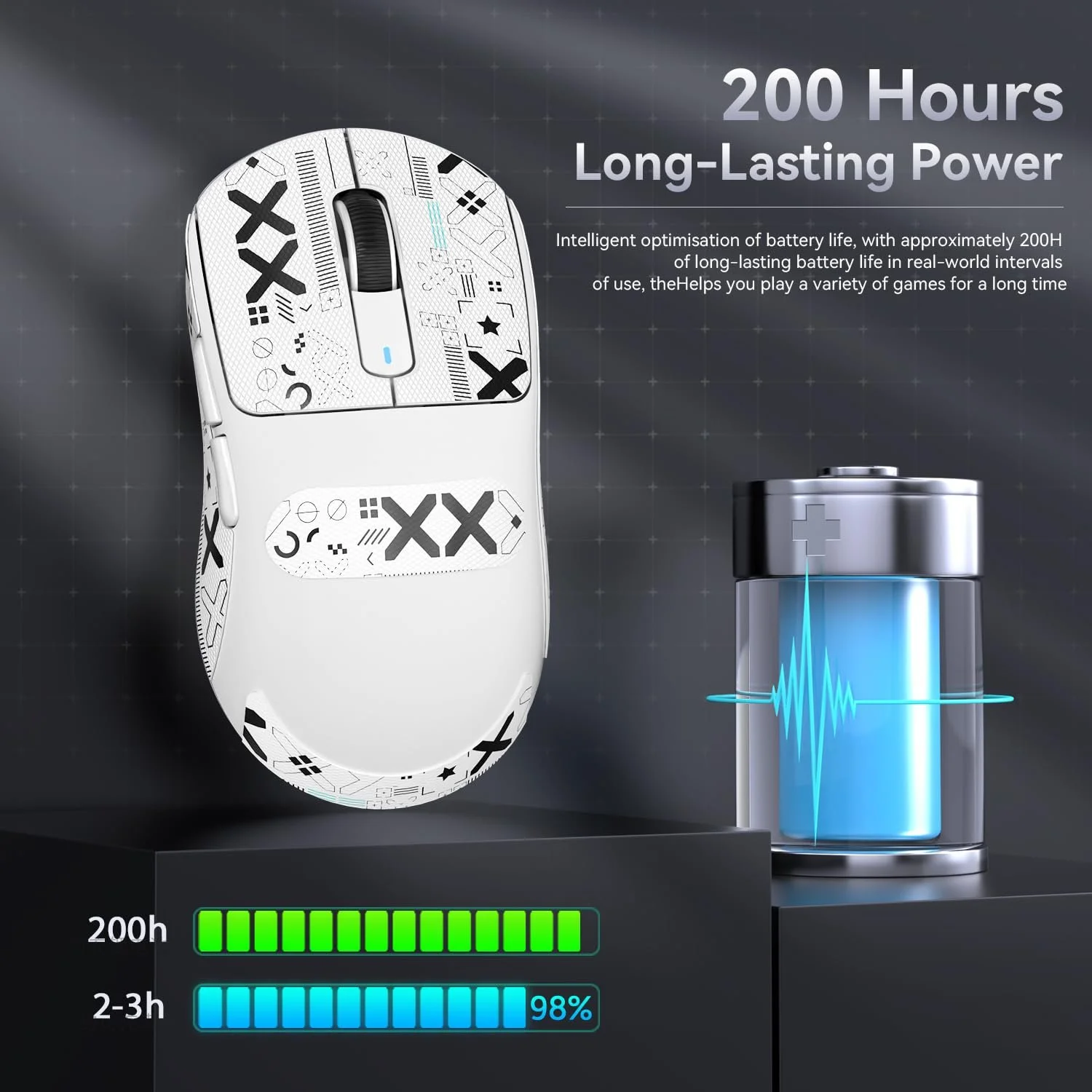 Мышь ATTACK SHARK X3 Superlight, 49 г, с клейкой лентой, игровой сенсор PixArt PAW3395, BT/2.4G беспроводная/проводная, 6 DPI 26000, 200 часов работы от аккумулятора, белая, фото №8