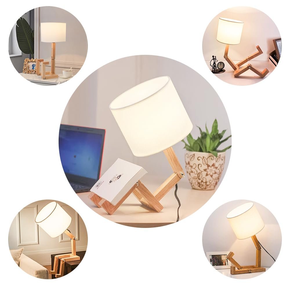 Настільна лампа дерев'яна E27 ретро дизайн Robot Joint білий плафон, фото №6