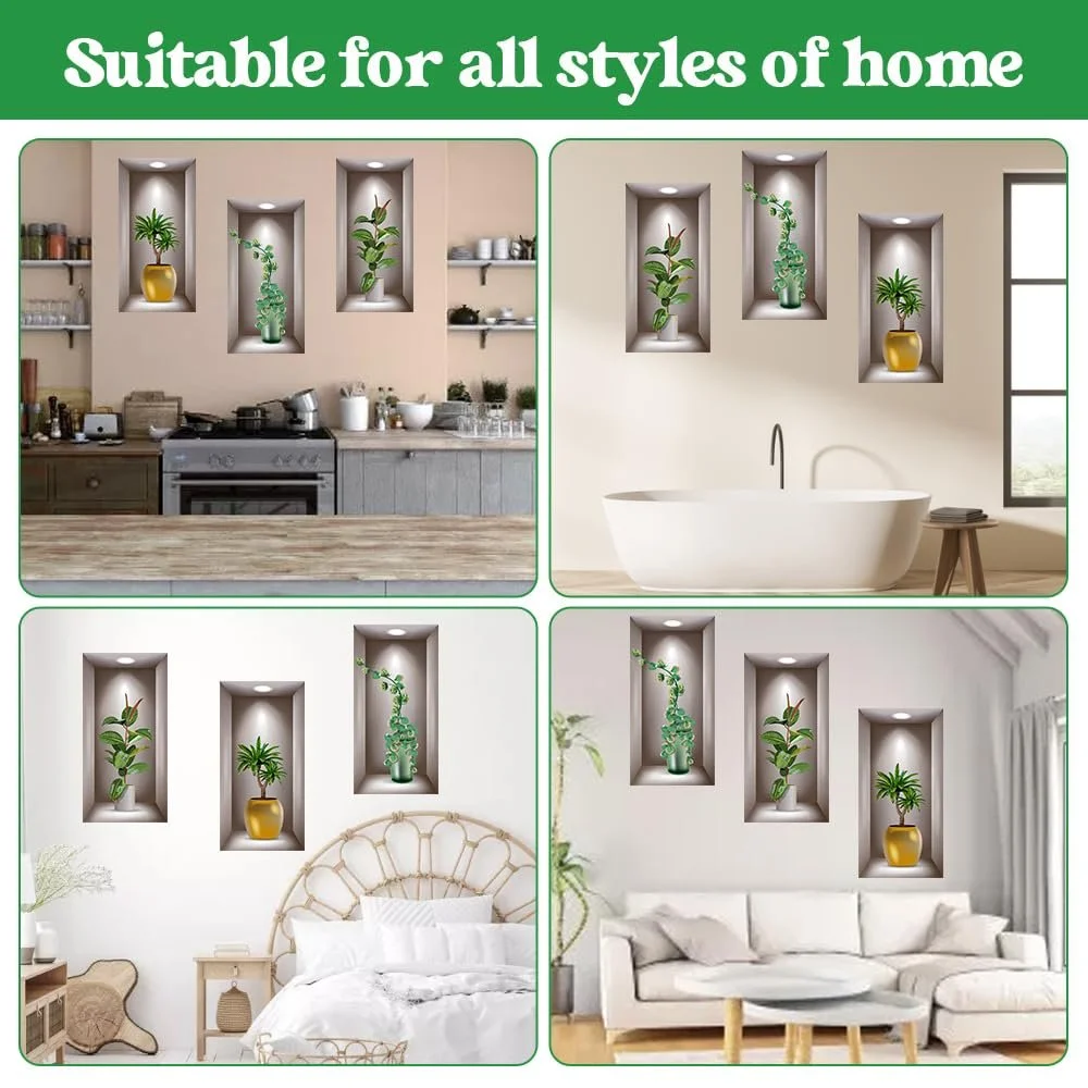 Наклейки на стіну Вази та рослини 3 шт. 40х20 см 3D Вінілові ПВХ, фото №7