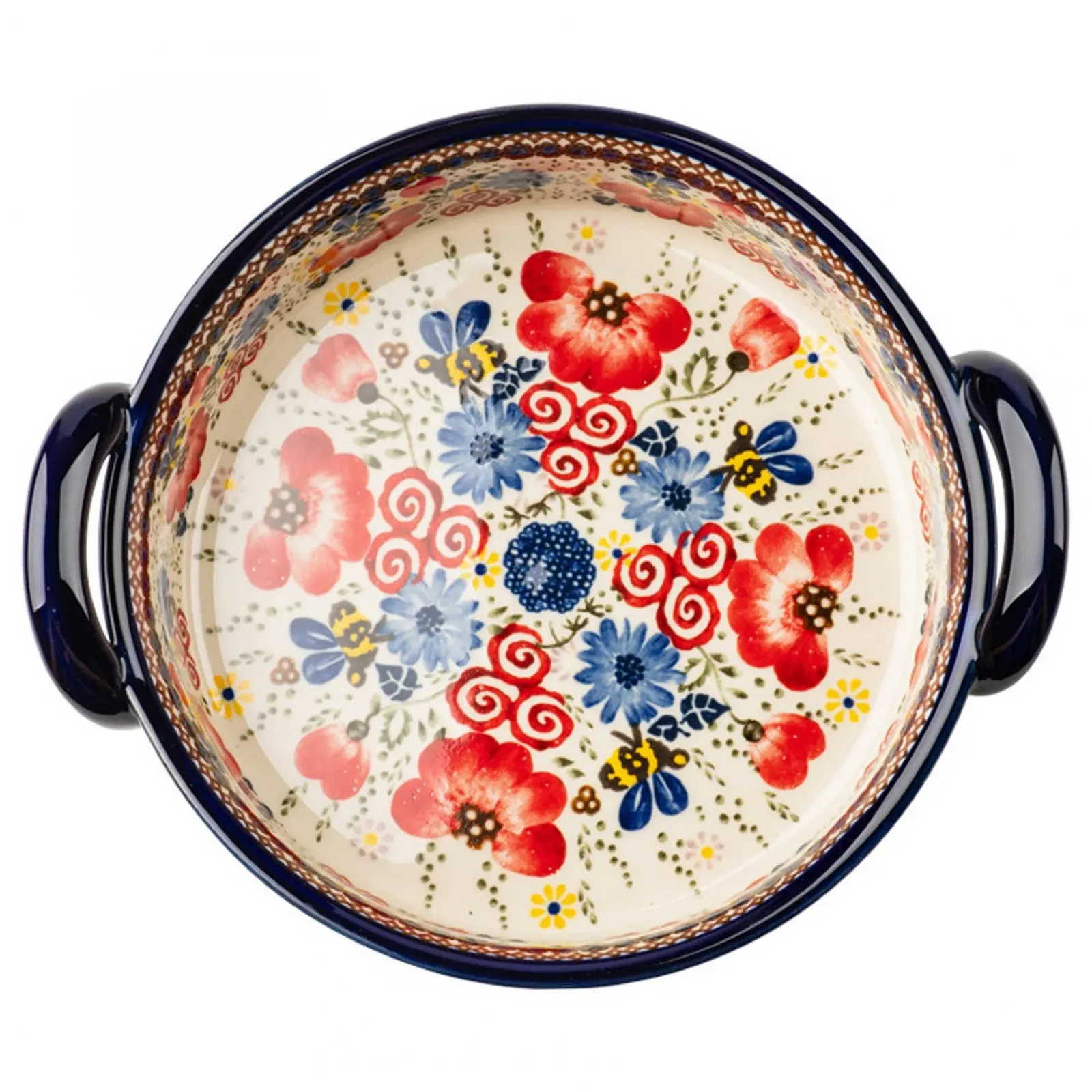 Форма для запекания 950 мл круглая керамическая термостойкая с ручками цветочный принт, фото №1