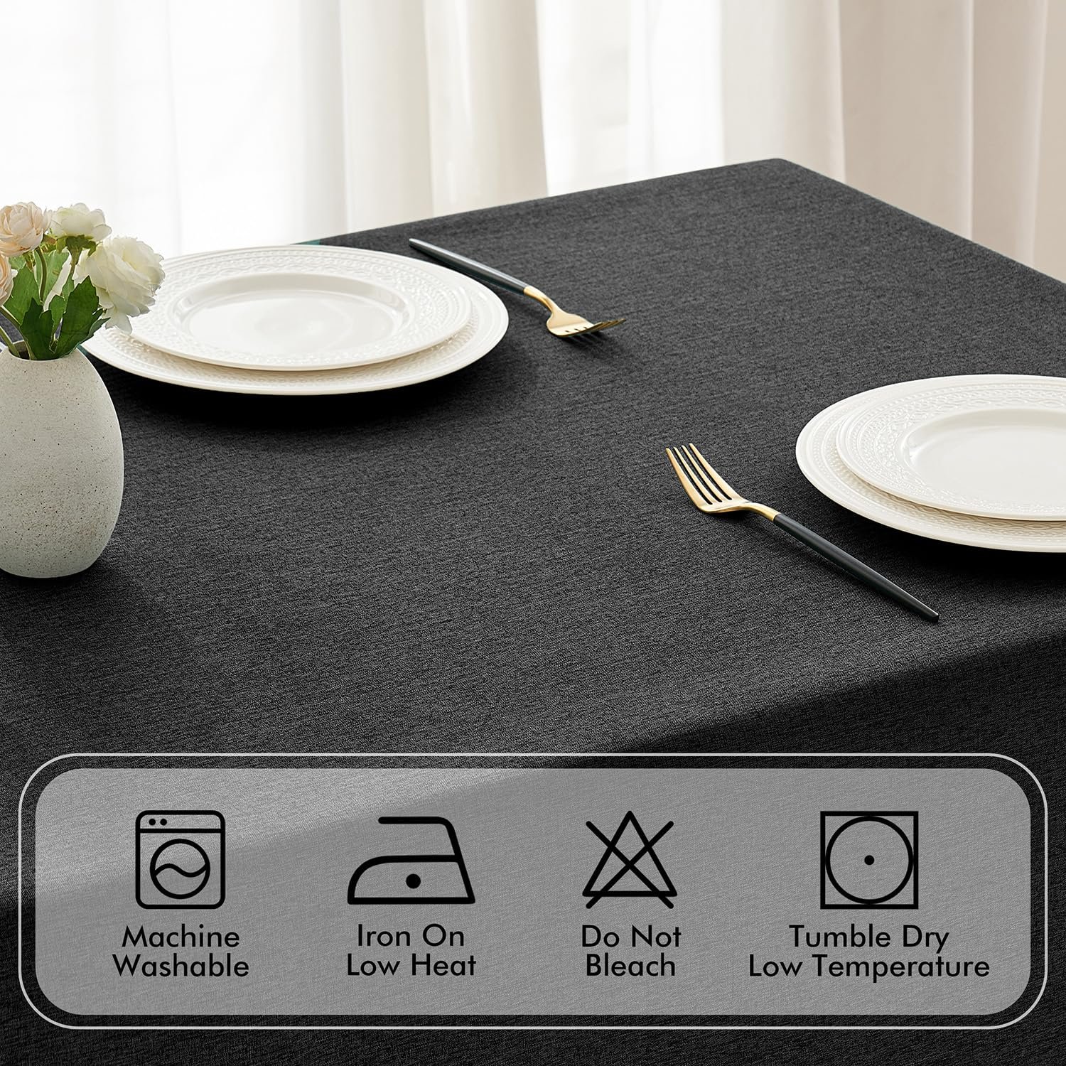 Скатертина MIULEE Linen Look 100 x 140 см Поліестер Чорна, фото №5