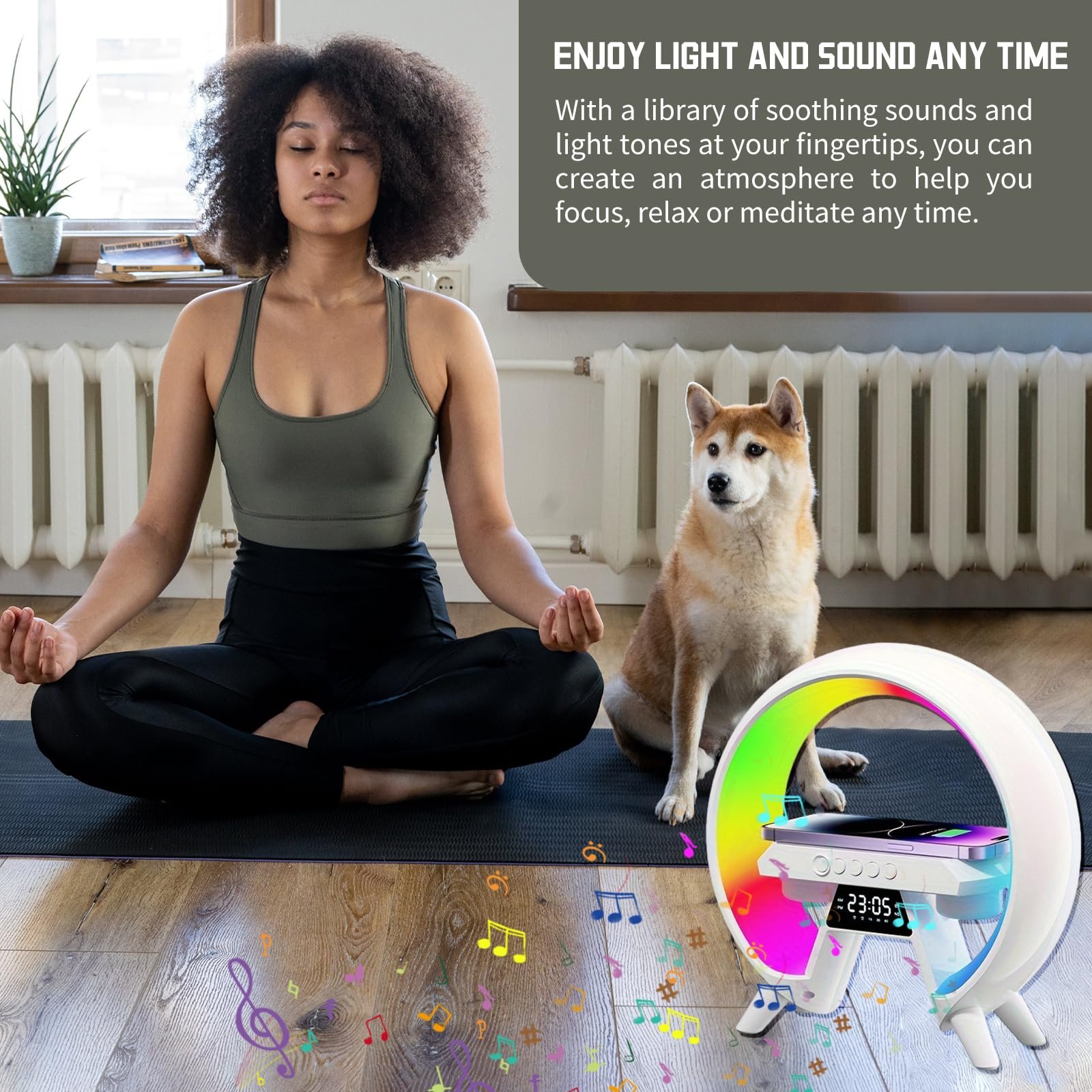 Настільна лампа Runqin Atmosphere Lamp Wireless Charger Bluetooth Speaker Alarm Clock LED White, фото №9