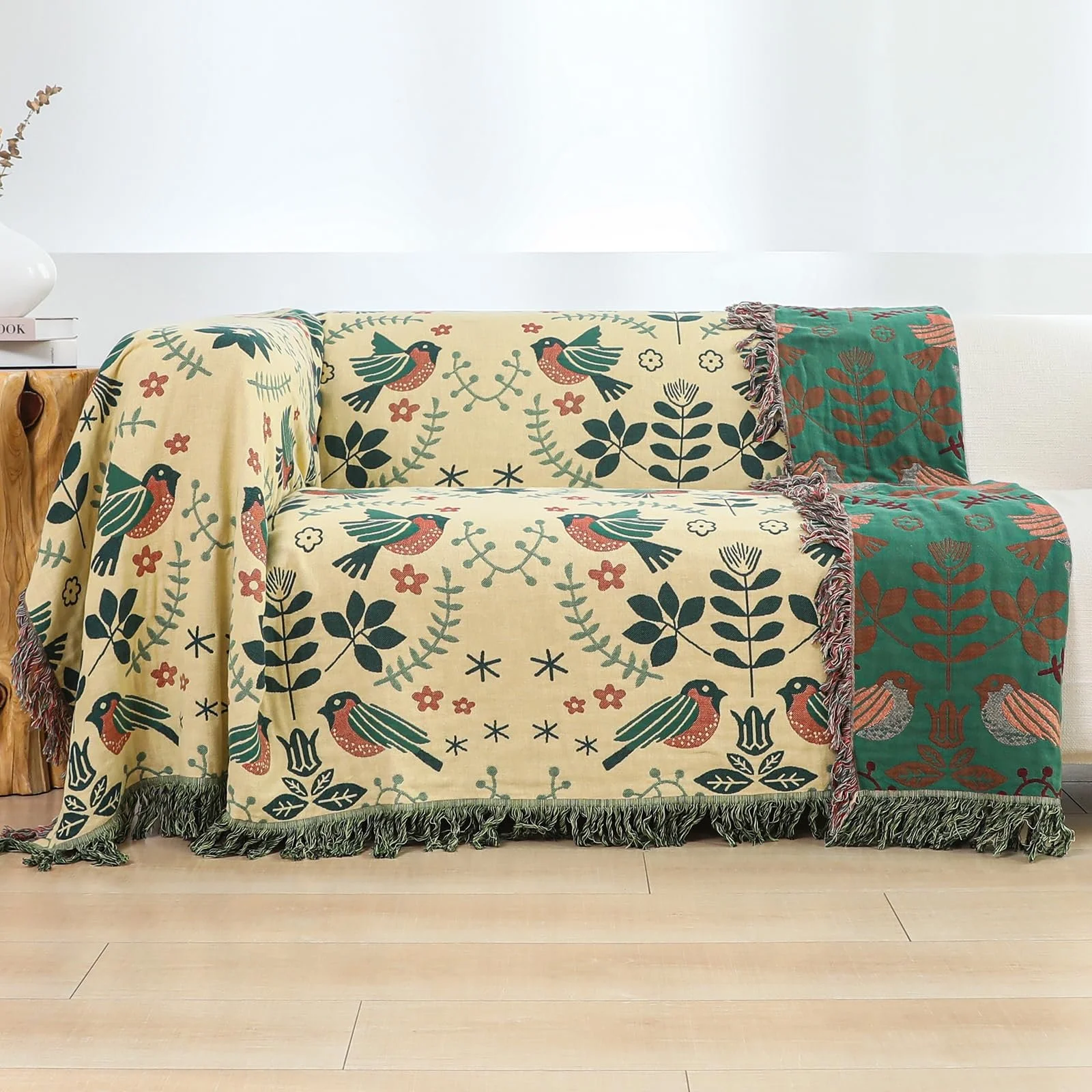 Покривало HOORDRY Багатоцільове Осіннє, З органічної бавовни, З унікальними малюнками птахів та квітів, фото №10