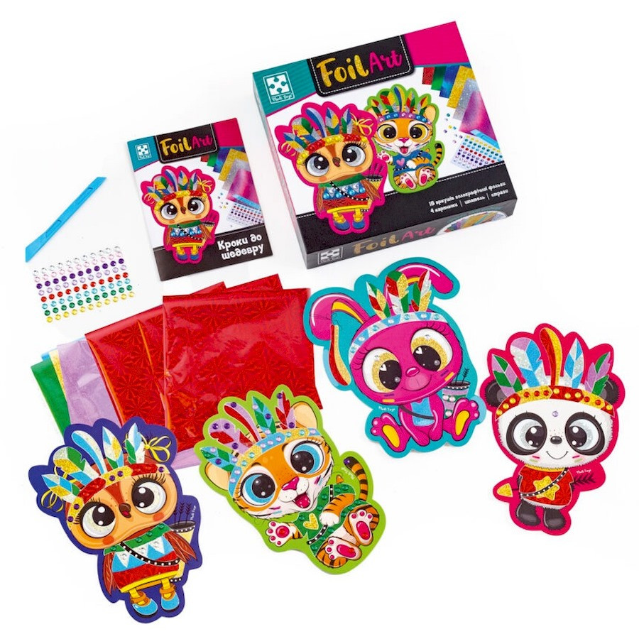 Набор для творчества Foil Art Безумные индейцы Vladi Toys VT4433-09 Развивающий набор фольга шпатель стразы, фото №2