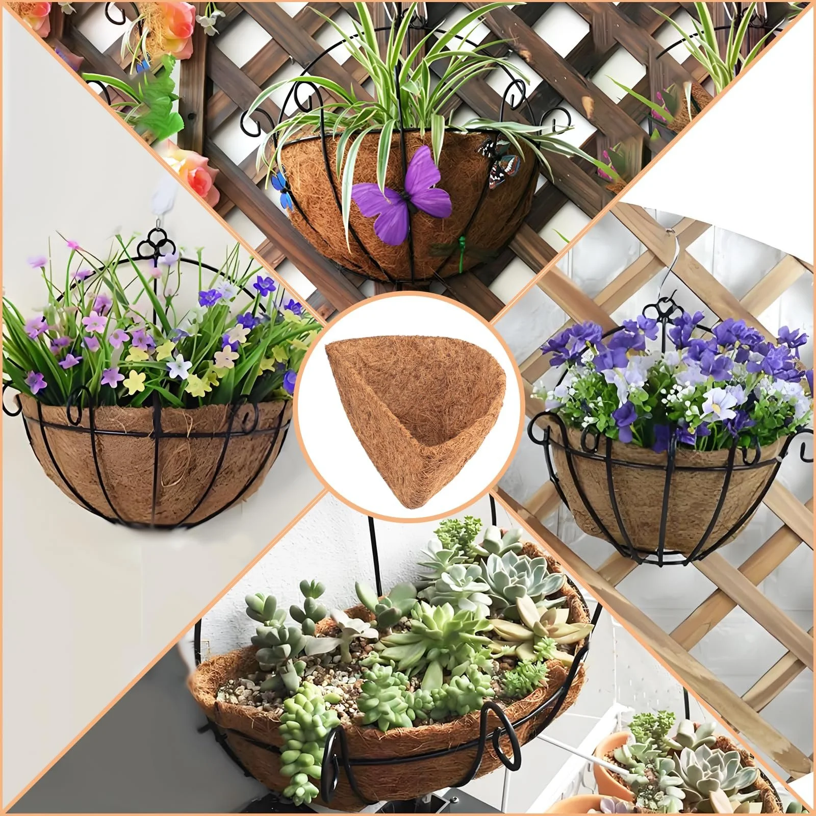 Вкладиші для підвісних кошиків напівкруглі з кокосового волокна 12 дюймів (30.5 см) Набір 3 шт., фото №6 Вкладиші для підвісних кошиків напівкруглі з кокосового волокна 12 дюймів (30.5 см) Набір 3 шт., фото №6