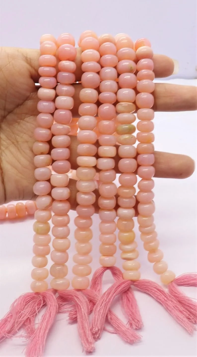 Намистини рондель рожевий опал з відтінком гладкі 8-8,5 мм, нитка довжиною 20 см, каміння для намиста та браслета, фото №2