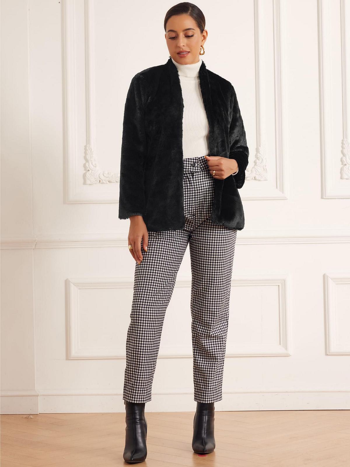 Пальто Allegra K Женское из искусственного меха с карманами, фото №4 Пальто Allegra K Женское из искусственного меха с карманами, фото №4