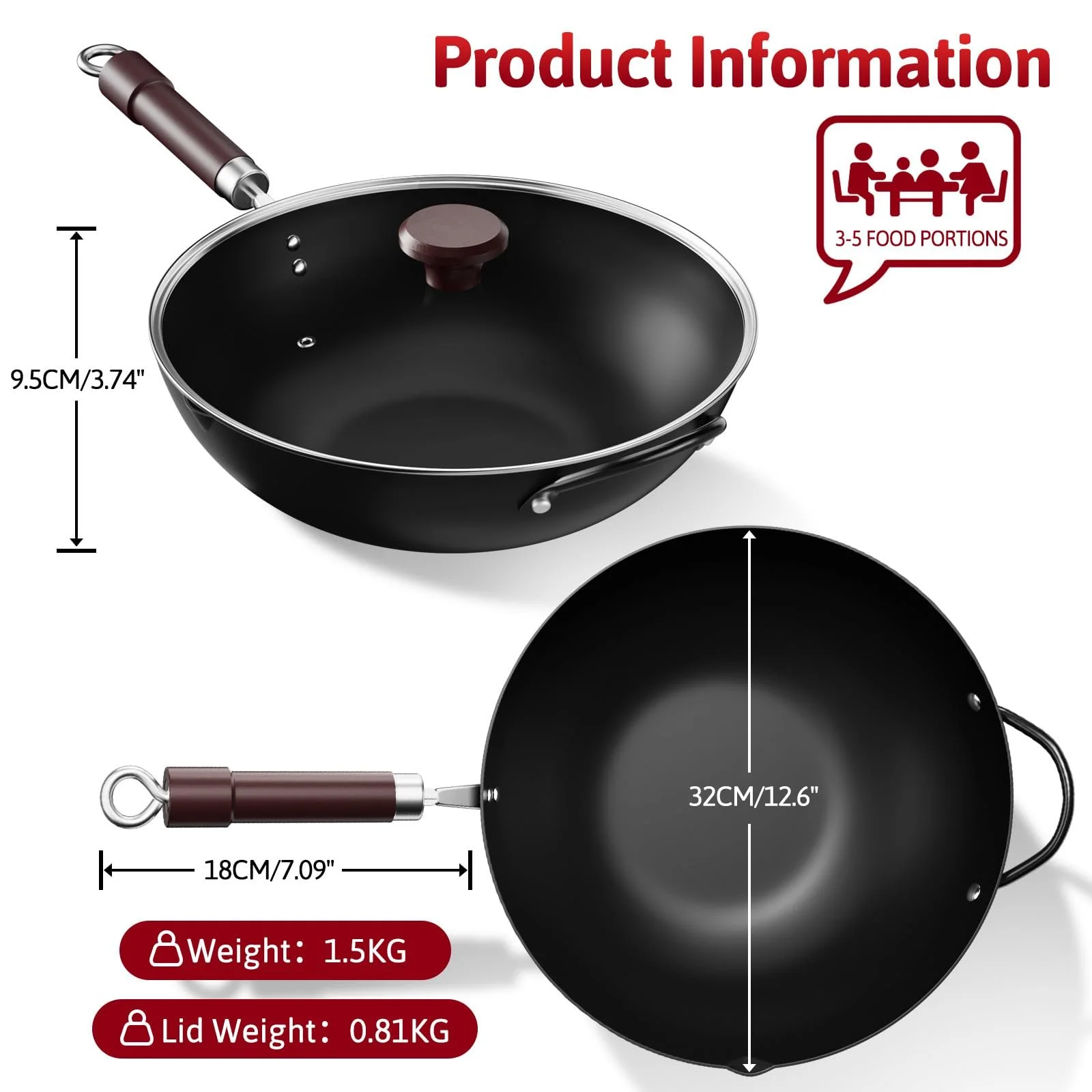 Сковорода-вок Jobin Вуглецева сталь 32 см, фото №4 Сковорода-вок Jobin Вуглецева сталь 32 см, фото №4