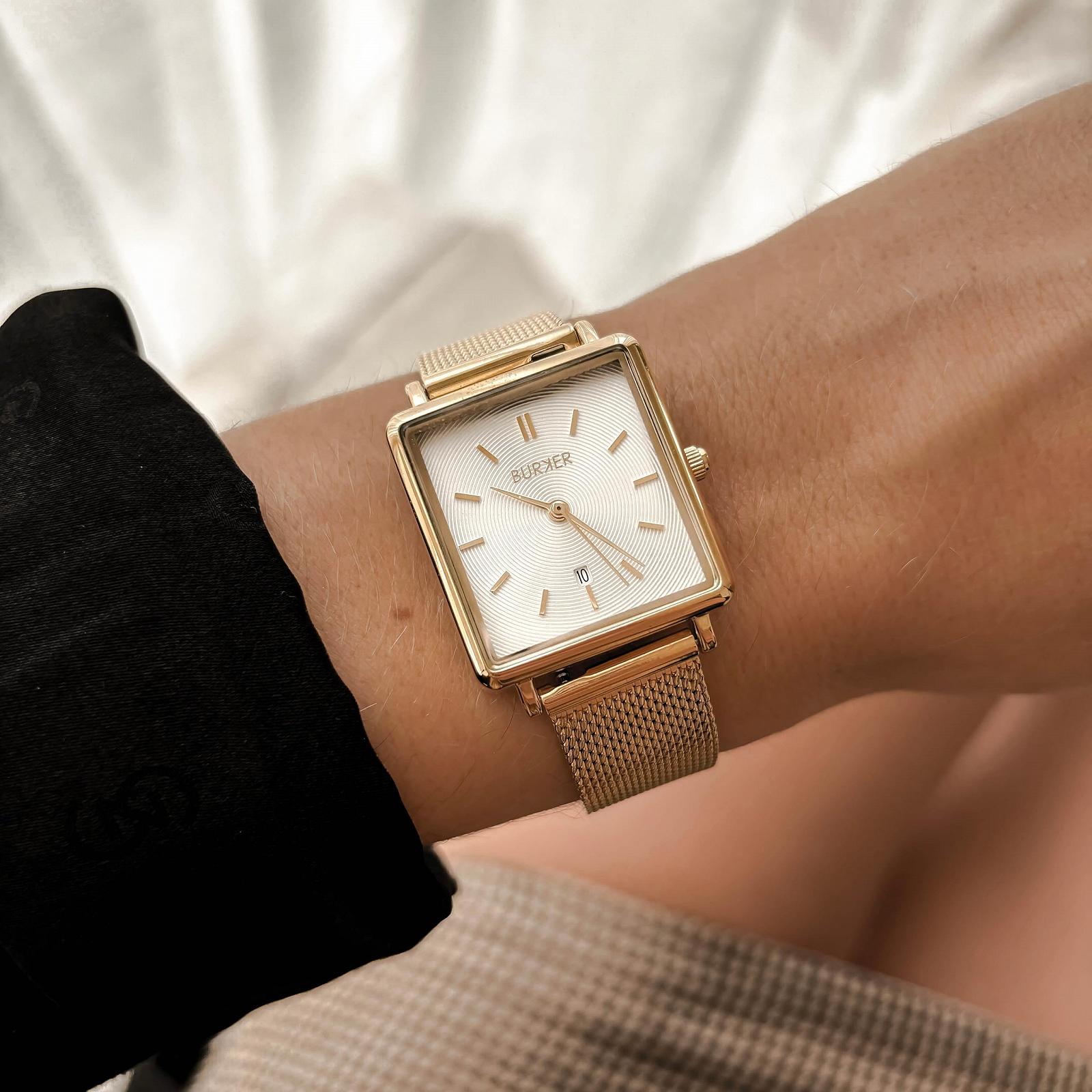 Жіночий годинник BURKER Daisy Квадратний Аналоговий Кварцовий Золотий, фото №4